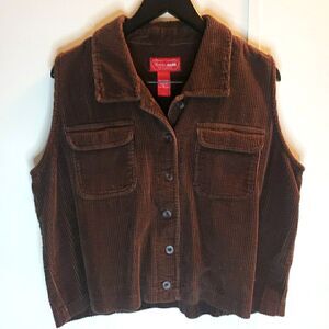 Vintage Corduroy Vest Brown Four Button Cotton Classic 90s Grunge Size 18